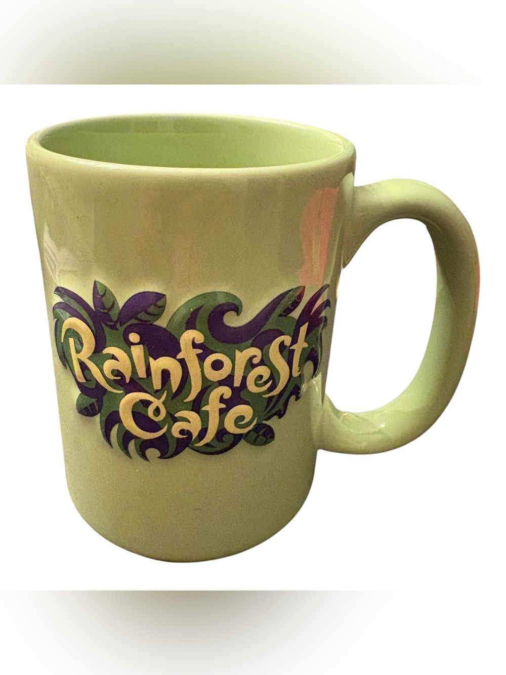 RAINFOREST Light Green Ceramic Cafe Mug with Purple Logo